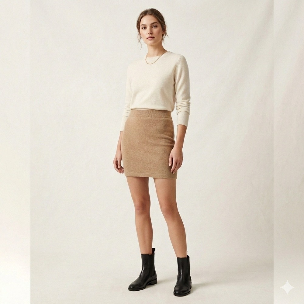 Ser.O.Ya Mea Knit Mini Skirt NWT Women Size M Tan‎ Wool Quiet Luxury Revolve